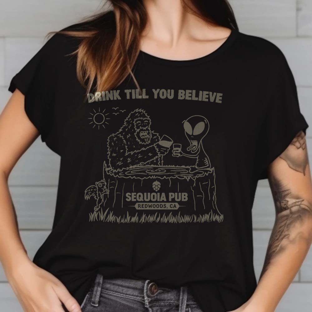 Bigfoot and Alien Drinking T-Shirt, Sequoia Pub Redwoods California 4 Bigfoot and Alien Drinking Shirt, Sequoia Pub Redwoods California