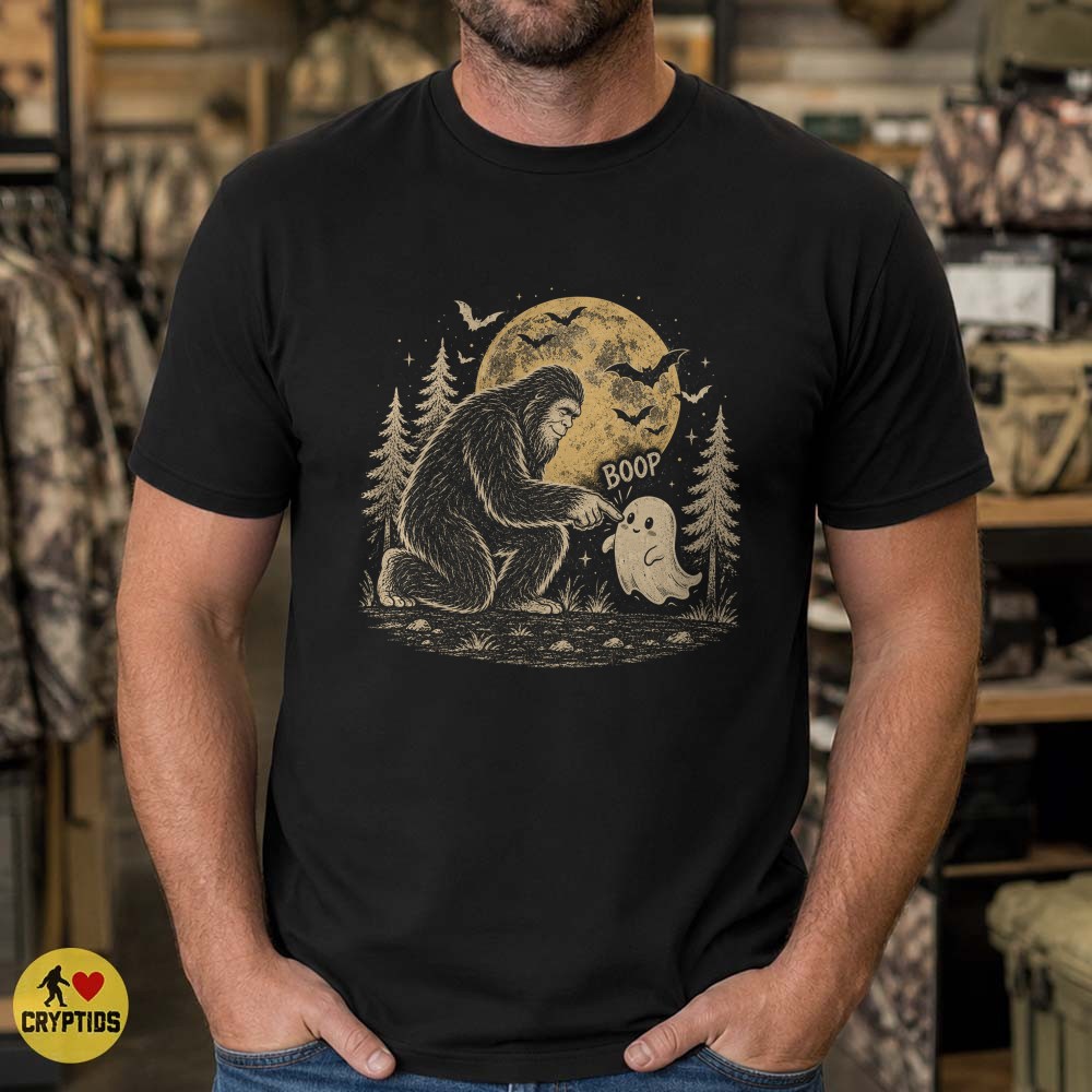 Bigfoot Booping a Ghost T-Shirt, Vintage Halloween Cryptid 3 Bigfoot Booping a Ghost Shirt, Vintage Halloween Cryptid