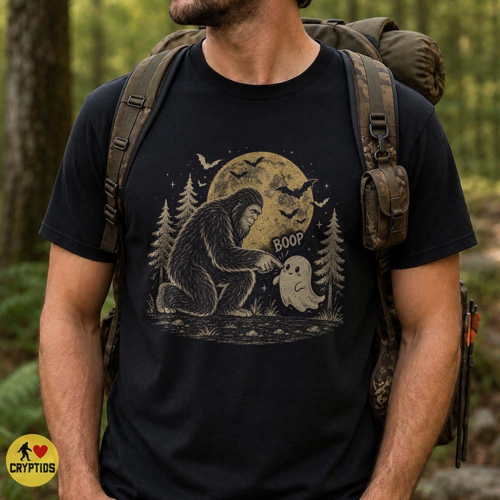 Bigfoot Booping a Ghost T-Shirt, Vintage Halloween Cryptid 4 Bigfoot Booping a Ghost Shirt, Vintage Halloween Cryptid