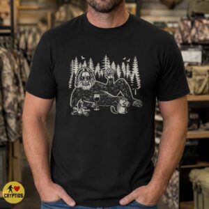 Bigfoot Camping with Wine Shirt, Funny Campfire