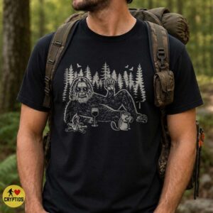 Bigfoot Camping with Wine Shirt, Funny Campfire