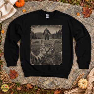 Bigfoot Cat Selfie Shirt, Vintage Cryptid Photobomb