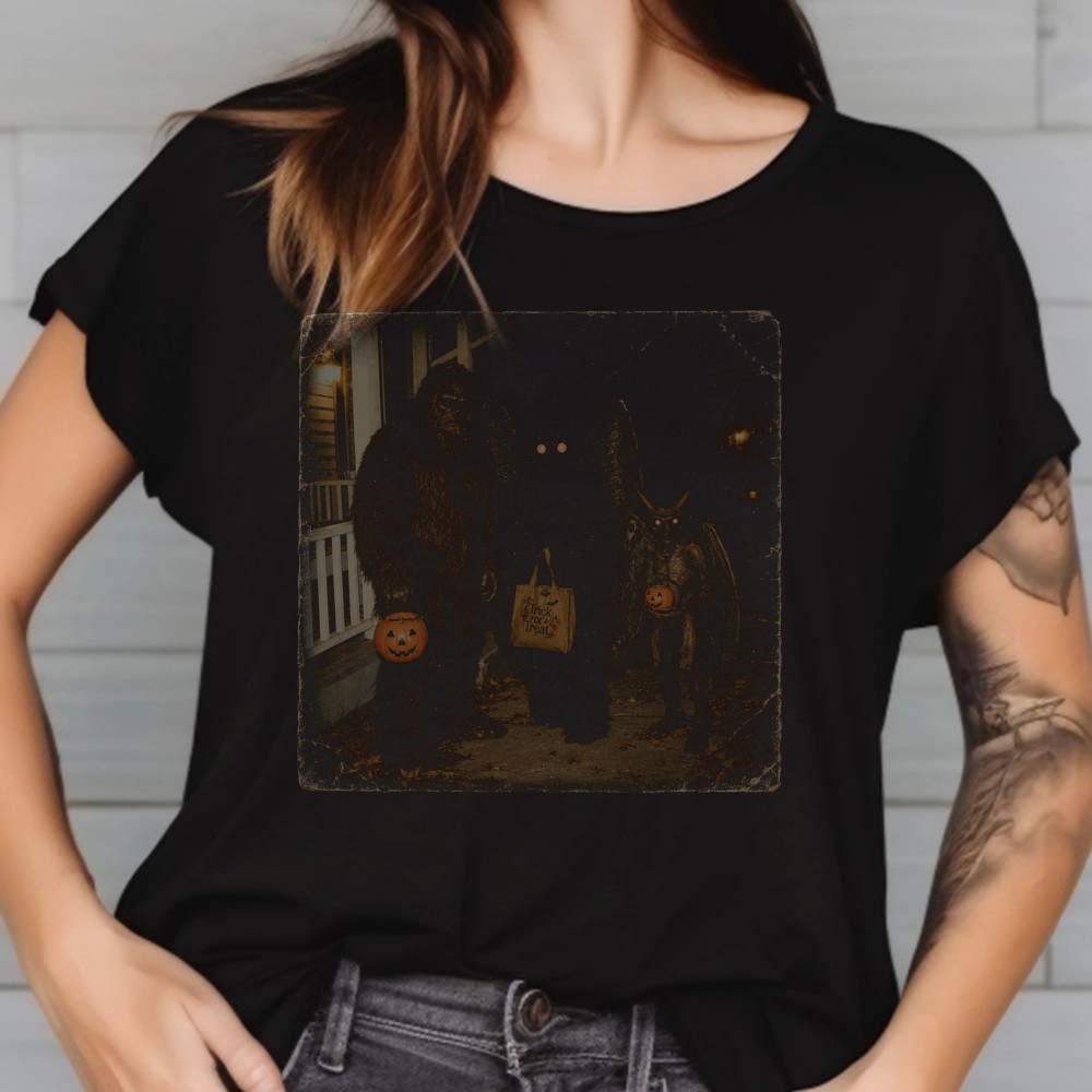 Bigfoot Mothman & Jersey Devil Trick or Treat Halloween T-Shirt 2 Bigfoot Mothman & Jersey Devil Trick or Treat Halloween Shirt
