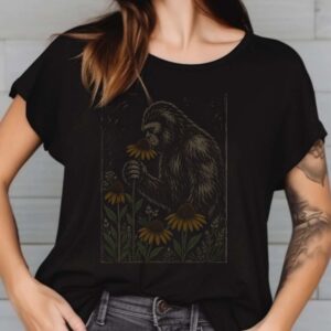 Bigfoot Smelling Wildflowers Cottagecore Aesthetic Shirt