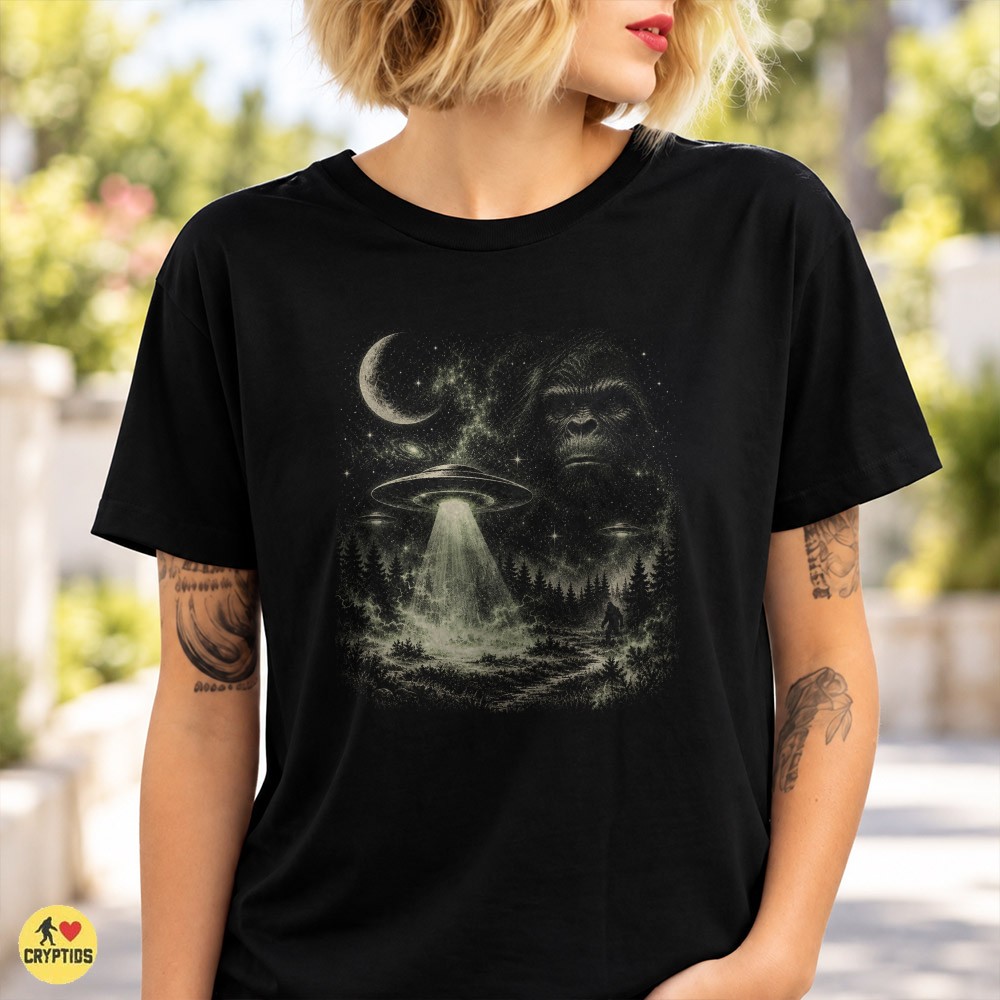 Bigfoot UFO Encounter Space Cosmic T-Shirt 1 Bigfoot UFO Encounter Space Cosmic Shirt