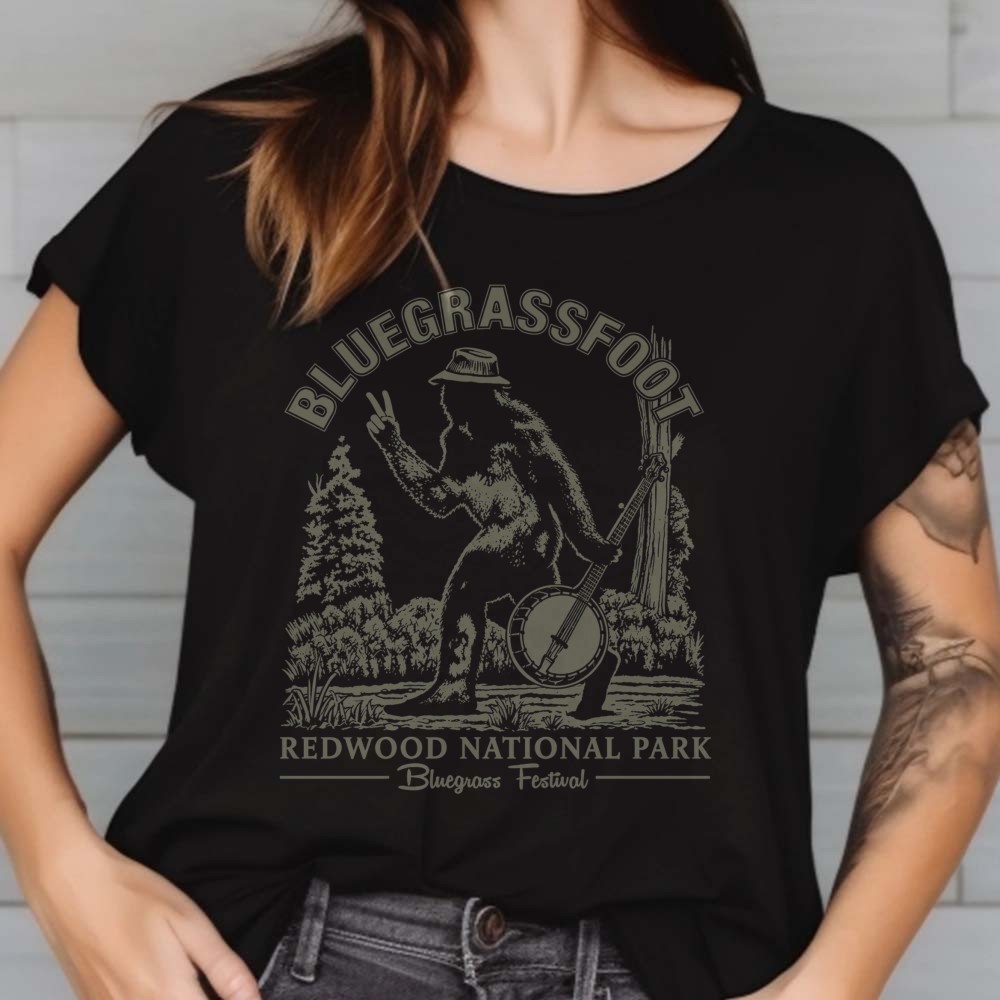 Bluegrassfoot Bigfoot Banjo T-Shirt Redwood National Park 3 Bluegrassfoot Bigfoot Banjo Shirt Redwood National Park