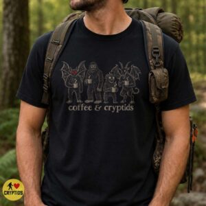Coffee & Cryptids T-Shirt, Mothman Bigfoot Jersey Devil 7 Coffee & Cryptids Shirt, Mothman Bigfoot Jersey Devil