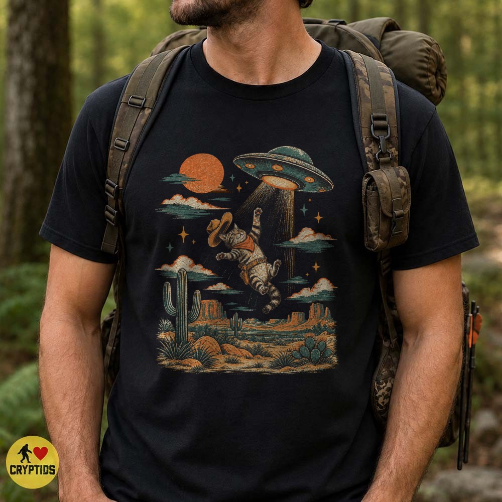 Cowboy Cat UFO Abduction T-Shirt, Western Alien 1 Cowboy Cat UFO Abduction Shirt, Western Alien