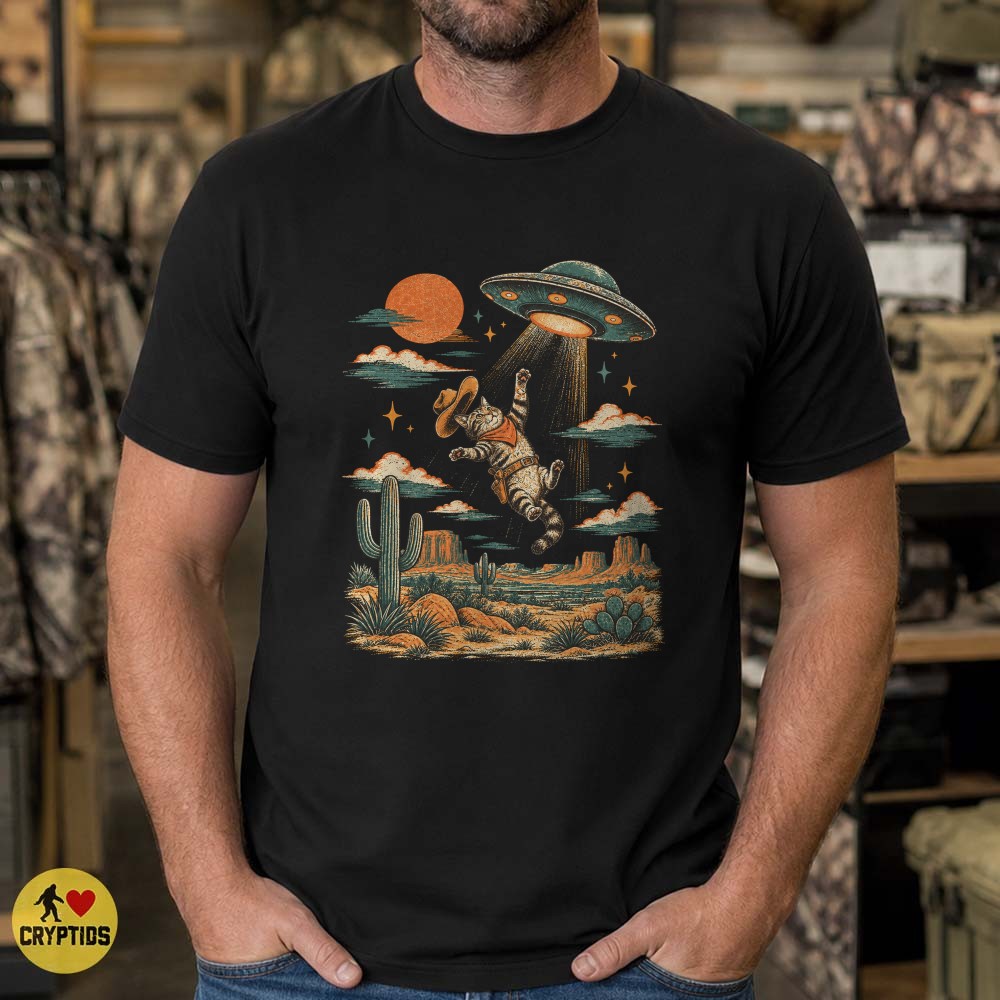 Cowboy Cat UFO Abduction T-Shirt, Western Alien 5 Cowboy Cat UFO Abduction Shirt, Western Alien