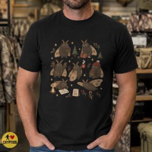 Cozy Spooky Mothman Cartoon Christmas Shirt