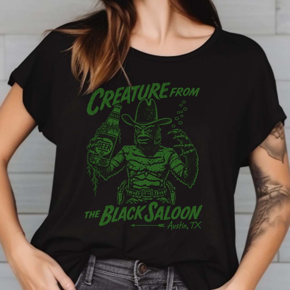 Creature from the Black Lagoon Cowboy T-Shirt, Black Saloon Austin Texas 2 Creature from the Black Lagoon Cowboy Shirt, Black Saloon Austin Texas
