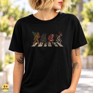 Cryptid Christmas Abbey Road T-Shirt, Bigfoot Mothman Wendigo Vintage Holiday 5 Cryptid Christmas Abbey Road Shirt, Bigfoot Mothman Wendigo Vintage Holiday