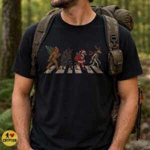 Cryptid Christmas Abbey Road T-Shirt, Bigfoot Mothman Wendigo Vintage Holiday 6 Cryptid Christmas Abbey Road Shirt, Bigfoot Mothman Wendigo Vintage Holiday
