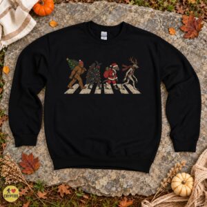 Cryptid Christmas Abbey Road T-Shirt, Bigfoot Mothman Wendigo Vintage Holiday 7 Cryptid Christmas Abbey Road Shirt, Bigfoot Mothman Wendigo Vintage Holiday