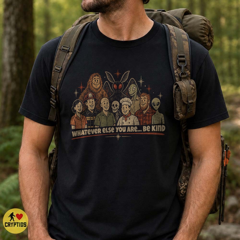 Cryptid Crew Be Kind Bigfoot Mothman Alien T-Shirt 3 Cryptid Crew Be Kind Bigfoot Mothman Alien Shirt