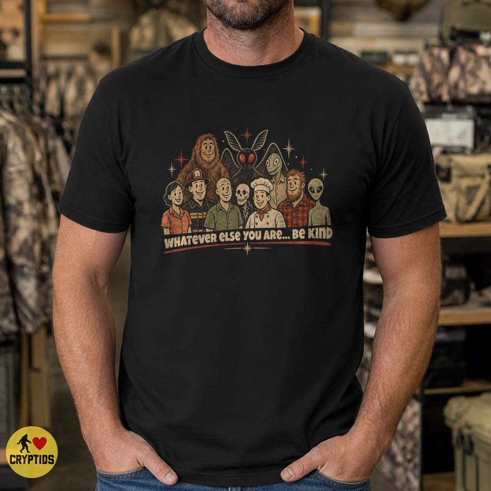 Cryptid Crew Be Kind Bigfoot Mothman Alien T-Shirt 4 Cryptid Crew Be Kind Bigfoot Mothman Alien Shirt