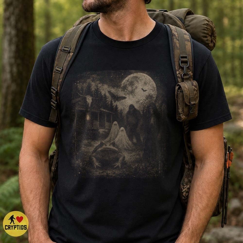 Cryptid Haunted House T-Shirt, Bigfoot Mothman & Frogman 4 Cryptid Haunted House Shirt, Bigfoot Mothman & Frogman