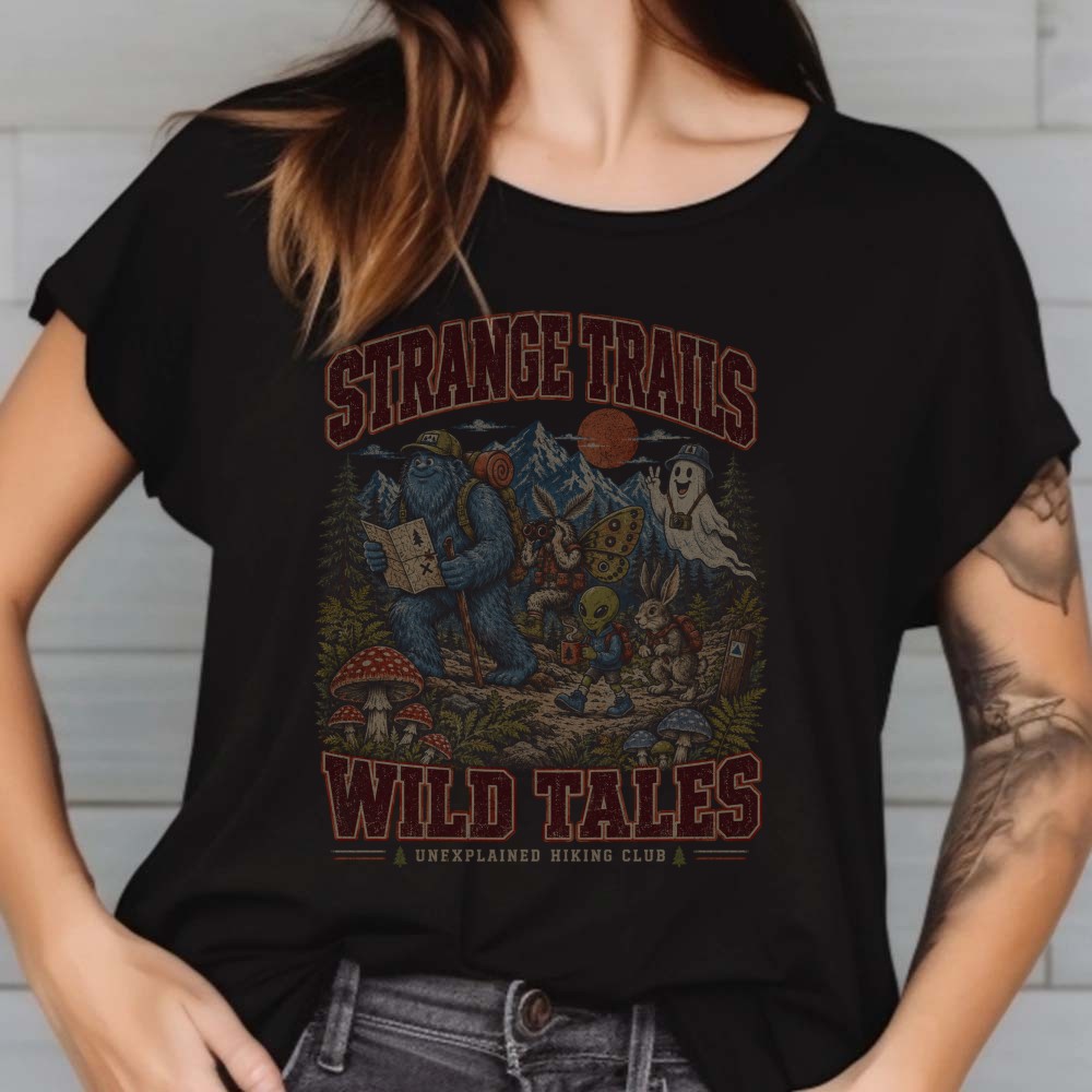 Cryptid Hiking Club T-Shirt, Strange Trails Wild Tales 2 Cryptid Hiking Club Shirt, Strange Trails Wild Tales