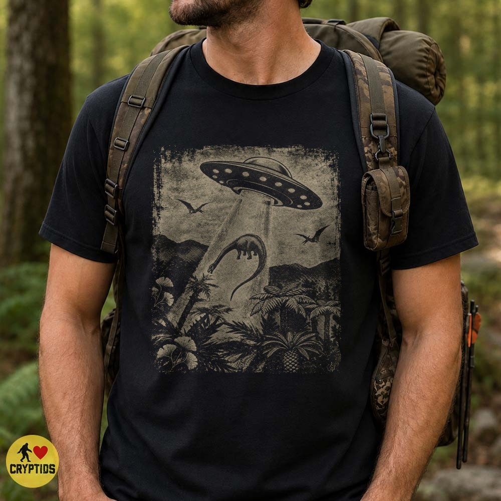 Dinosaur UFO Abduction T-Shirt, Prehistoric Alien Encounter 5 Dinosaur UFO Abduction Shirt, Prehistoric Alien Encounter