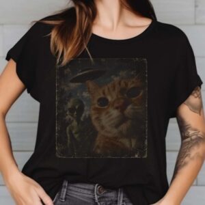 Funny Alien Cat UFO Selfie Vintage Paranormal T-Shirt 6 Funny Alien Cat UFO Selfie Vintage Paranormal Shirt