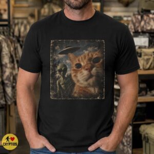 Funny Alien Cat UFO Selfie Vintage Paranormal T-Shirt 9 Funny Alien Cat UFO Selfie Vintage Paranormal Shirt
