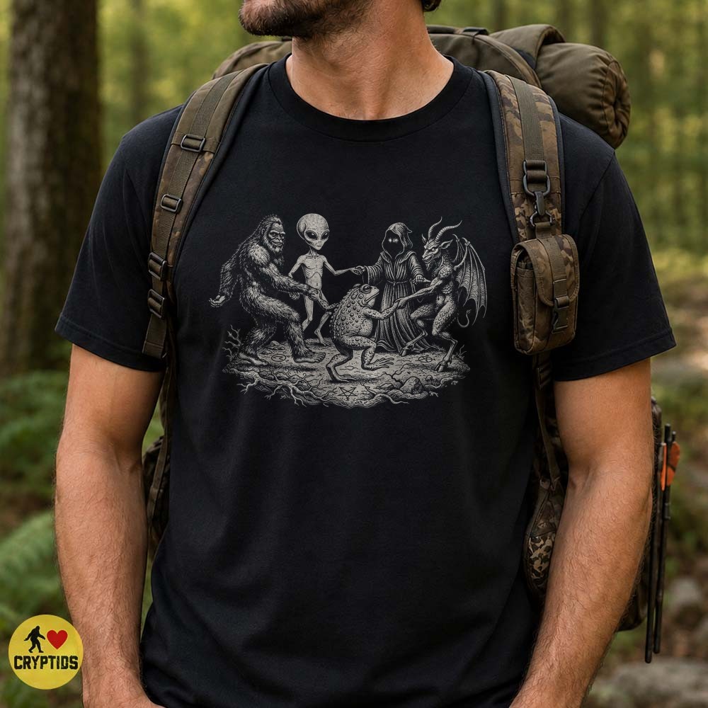 Funny Cryptid Ritual Circle T-Shirt, Bigfoot Alien Frogman Jersey Devil 4 Funny Cryptid Ritual Circle Shirt, Bigfoot Alien Frogman Jersey Devil