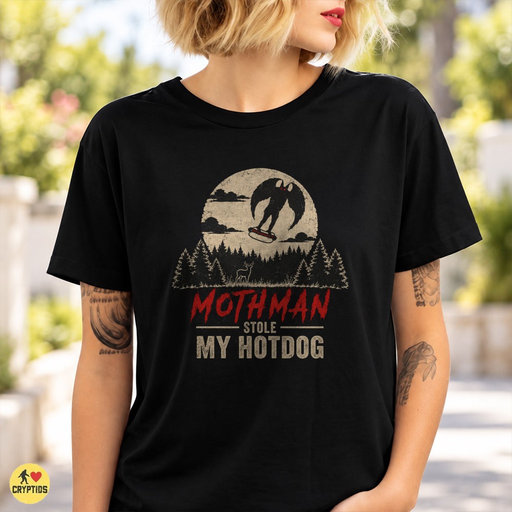 Funny Mothman Stole My Hot Dog T-Shirt 2 Funny Mothman Stole My Hot Dog Shirt