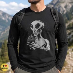Grey Alien Drinking Slushie T-Shirt, Retro Sci-Fi 7 Grey Alien Drinking Slushie Shirt, Retro Sci-Fi