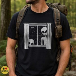 Grey Aliens Peeking Through the Window T-Shirt Funny UFO Sighting 9 Grey Aliens Peeking Through the Window Shirt Funny UFO Sighting