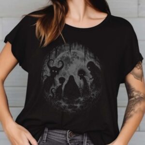 Horror Cryptid Forest Shirt, Dark Gothic Vintage Engraving