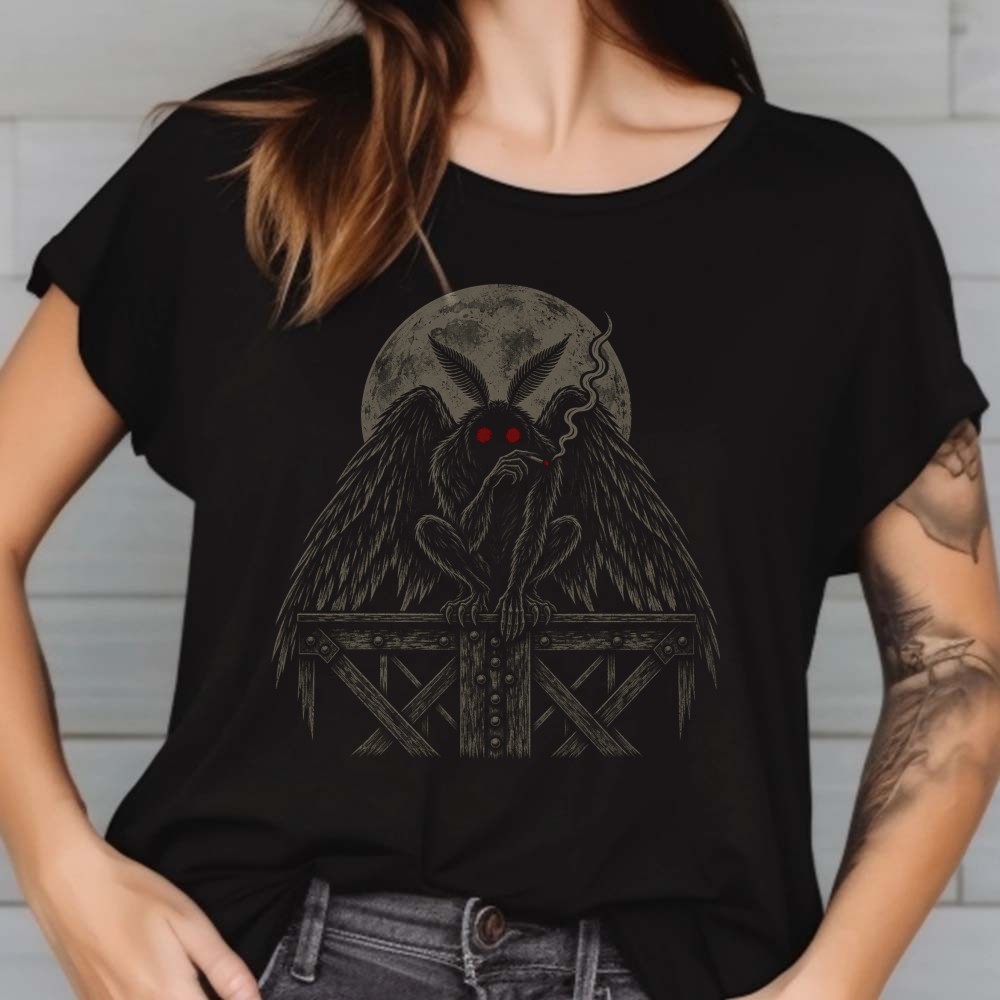 Horror Mothman Smoking Under the Full Moon T-Shirt Adult 2 Horror Mothman Smoking Under the Full Moon Shirt Adult