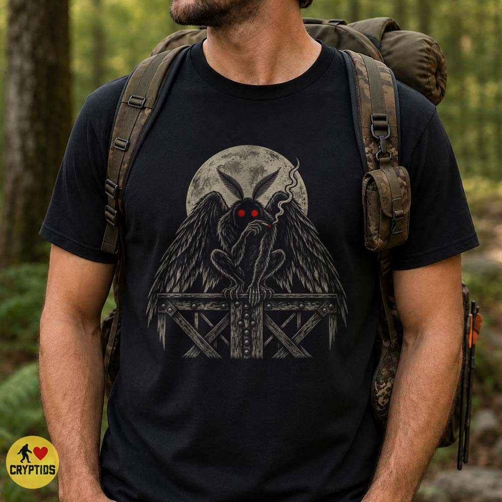 Horror Mothman Smoking Under the Full Moon T-Shirt Adult 4 Horror Mothman Smoking Under the Full Moon Shirt Adult