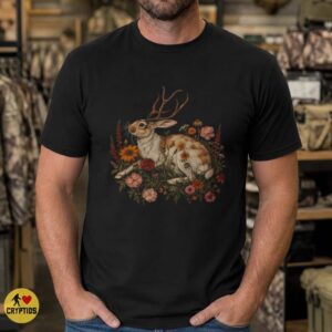 Jackalope Wildflower T-Shirt, Vintage Botanical Folklore 9 Jackalope Wildflower Shirt, Vintage Botanical Folklore
