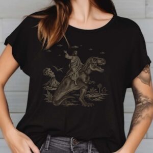 Jesus Riding a T-Rex with Aliens & Bigfoot T-Shirt 6 Jesus Riding a T-Rex with Aliens & Bigfoot Shirt