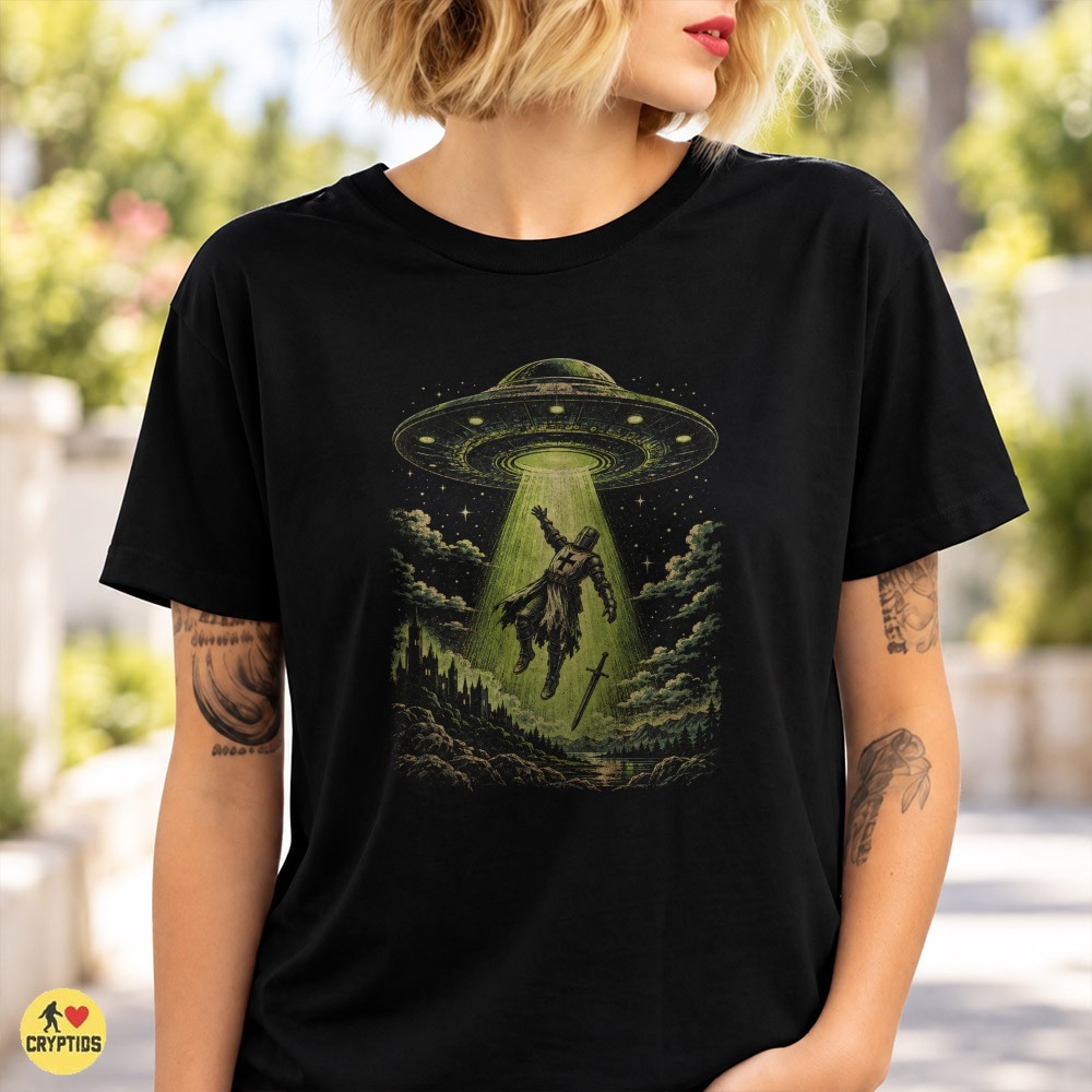 Knights Templar UFO Abduction T-Shirt, Vintage Medieval Sci-Fi 1 Knights Templar UFO Abduction Shirt, Vintage Medieval Sci-Fi
