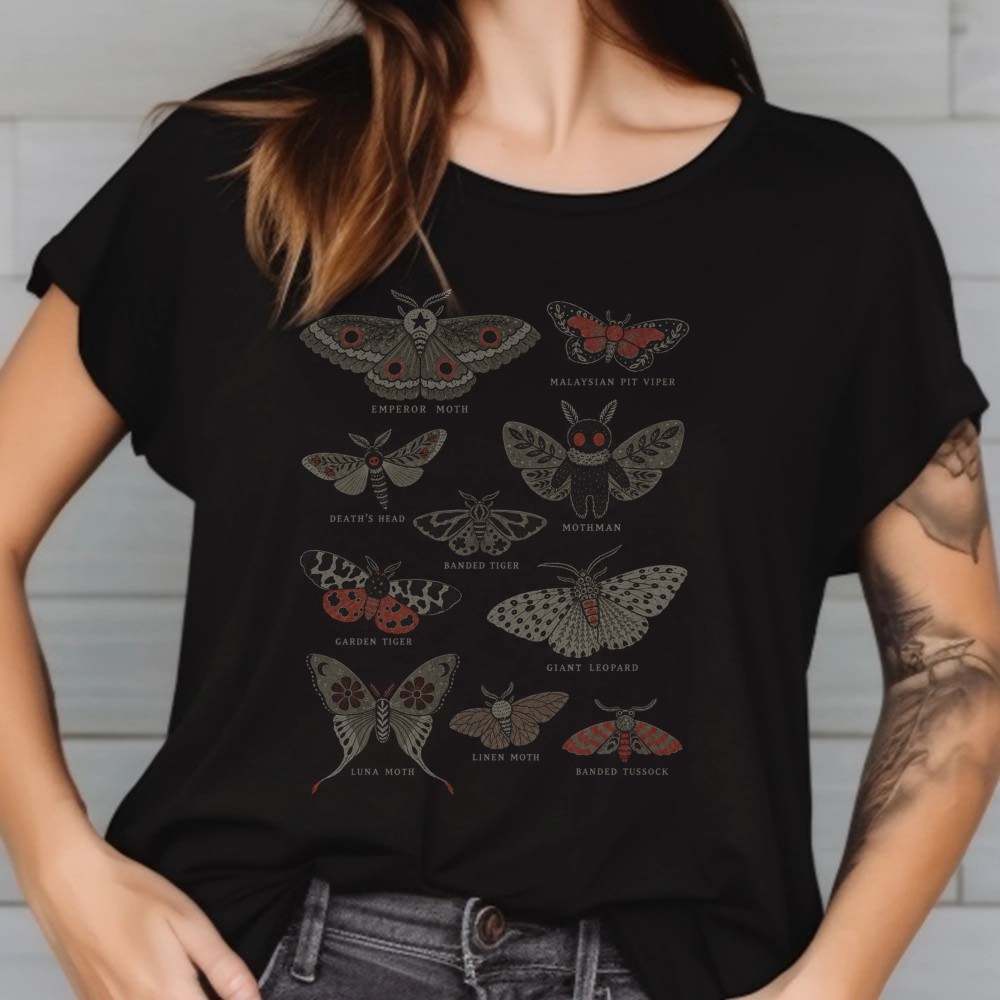 Mothman Entomology Field Guide T-Shirt, Vintage Moth Chart 1 Mothman Entomology Field Guide Shirt, Vintage Moth Chart