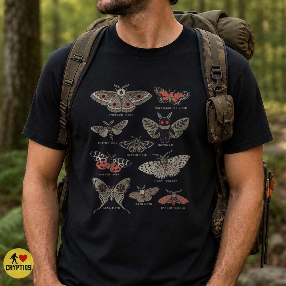 Mothman Entomology Field Guide T-Shirt, Vintage Moth Chart 3 Mothman Entomology Field Guide Shirt, Vintage Moth Chart