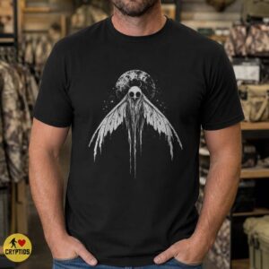 Mothman Skull Face Full Moon T-Shirt, Gothic Cryptid 9 Mothman Skull Face Full Moon Shirt, Gothic Cryptid