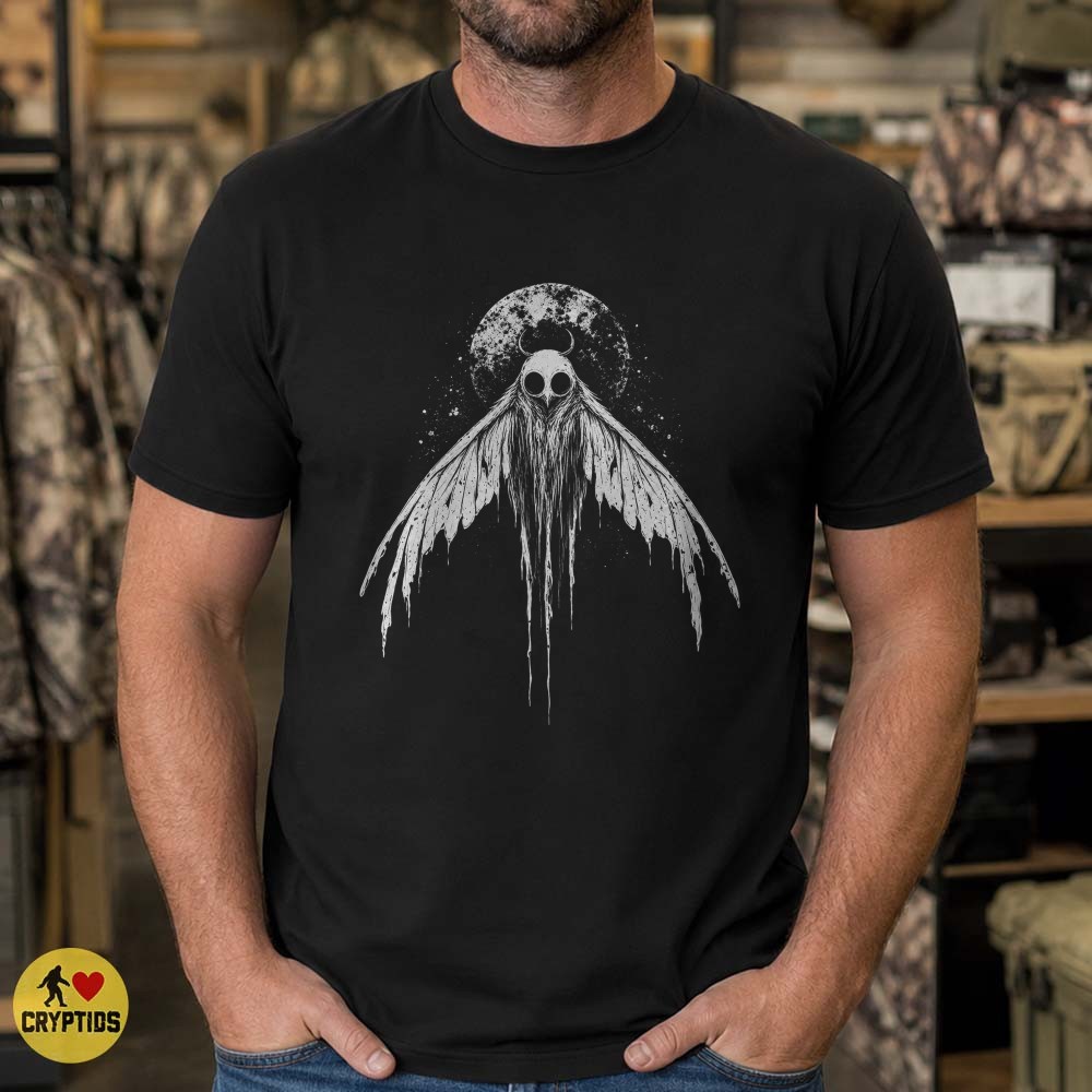 Mothman Skull Face Full Moon T-Shirt, Gothic Cryptid 5 Mothman Skull Face Full Moon Shirt, Gothic Cryptid