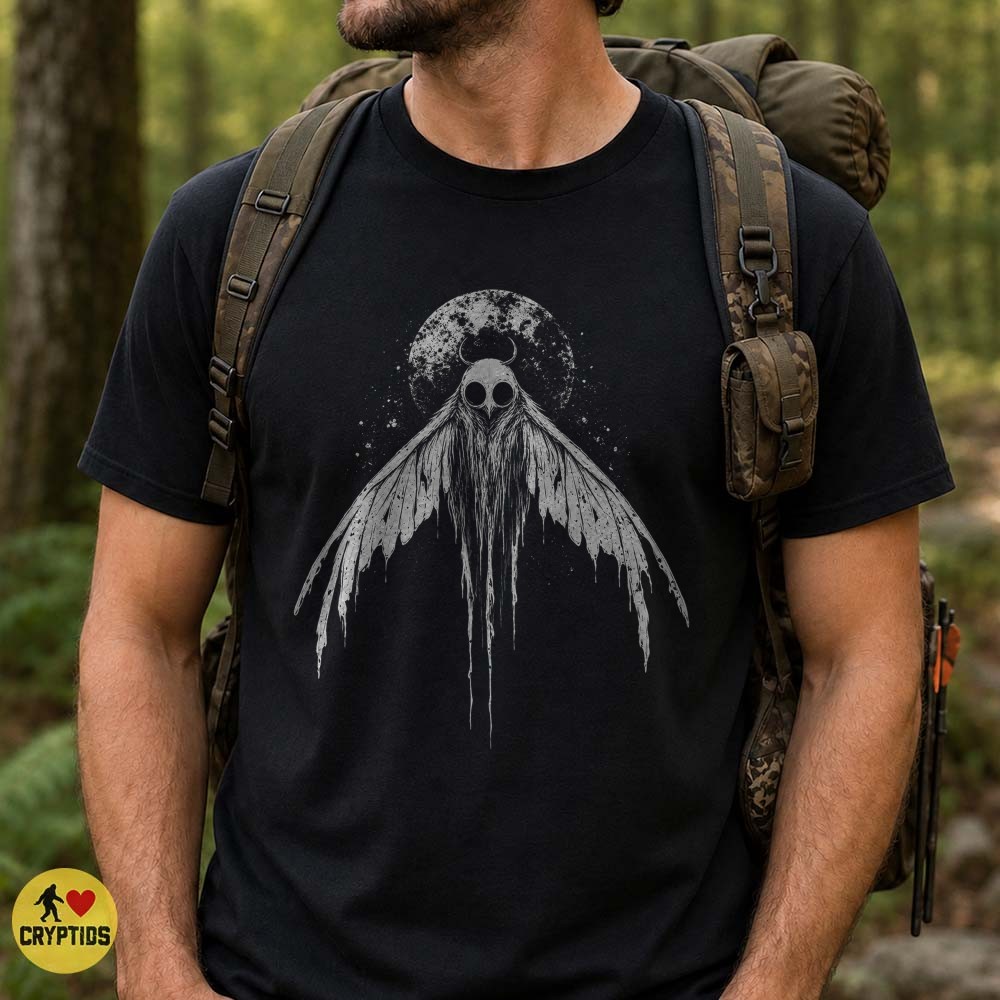 Mothman Skull Face Full Moon T-Shirt, Gothic Cryptid 1 Mothman Skull Face Full Moon Shirt, Gothic Cryptid