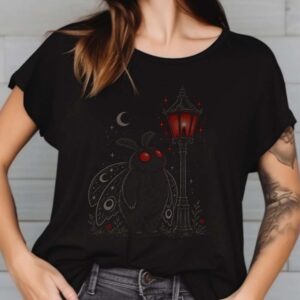 Mothman Street Lamp Shirt, Gothic Vintage Cryptid Design