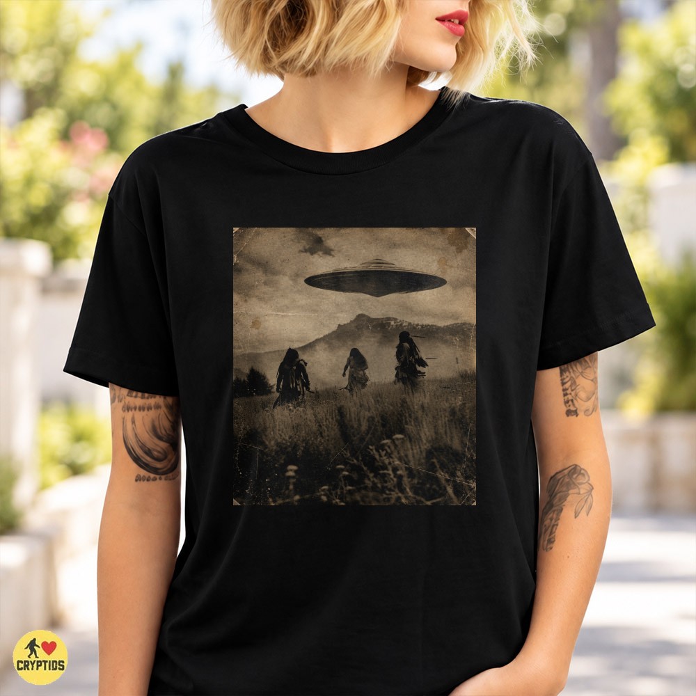 Native American UFO T-Shirt, Vintage Historical Alien Encounter Photo 1 Native American UFO Shirt, Vintage Historical Alien Encounter Photo