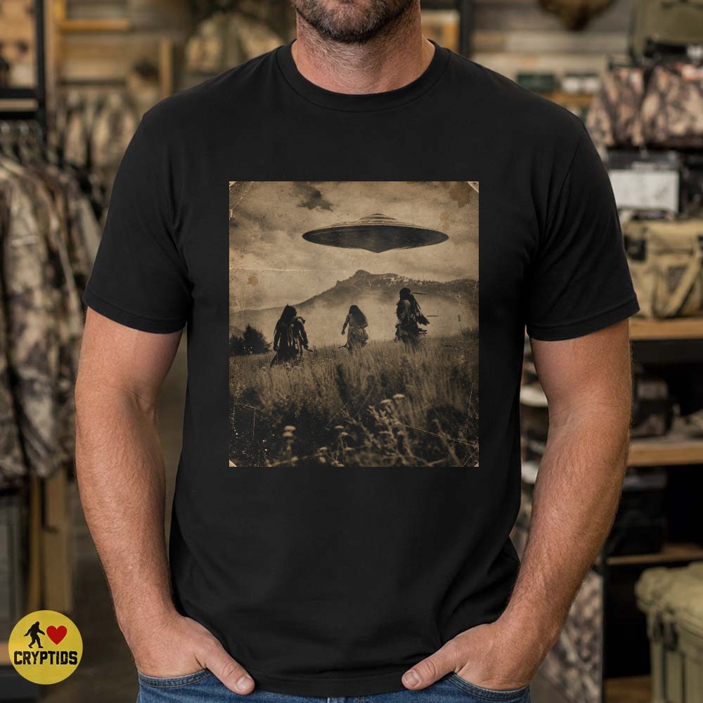 Native American UFO T-Shirt, Vintage Historical Alien Encounter Photo 3 Native American UFO Shirt, Vintage Historical Alien Encounter Photo