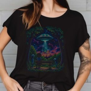 Neon Cosmic Alien UFO Encounter Shirt
