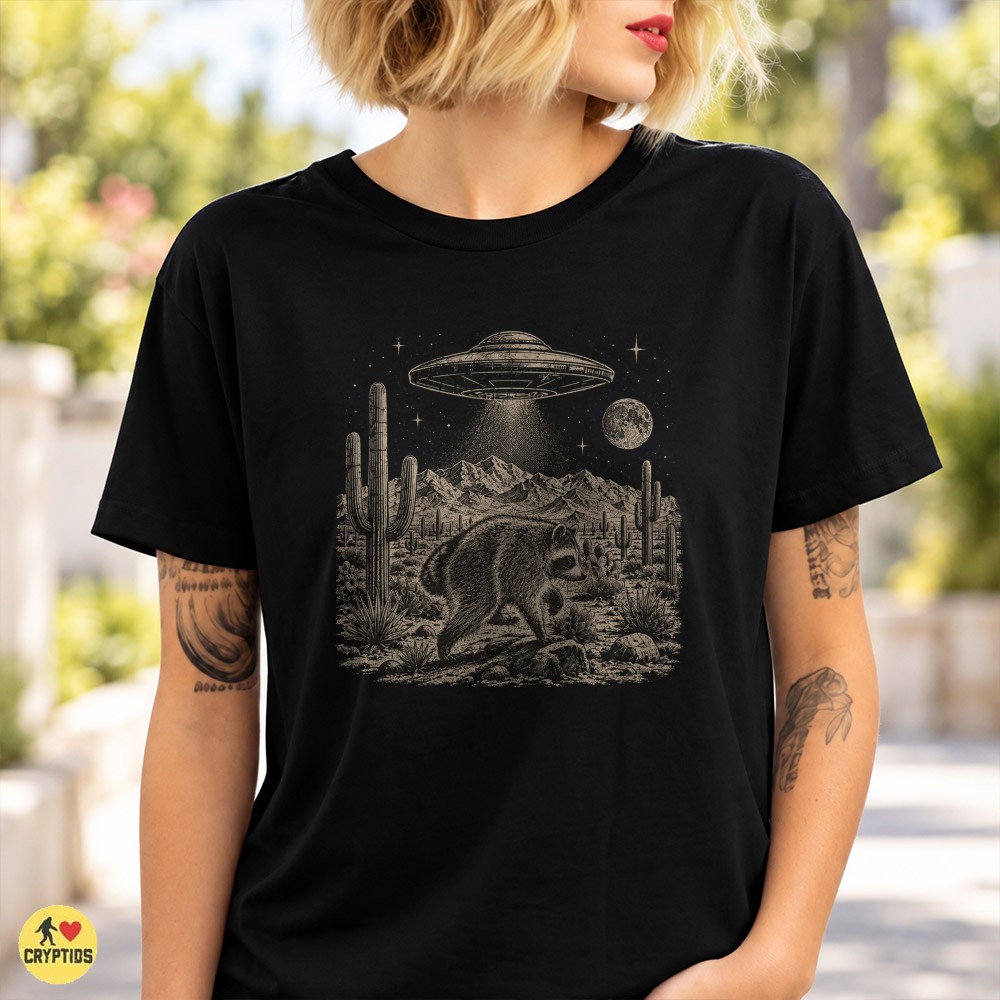Raccoon UFO Alien Abduction Desert Vintage Sci-Fi T-Shirt 2 Raccoon UFO Alien Abduction Desert Vintage Sci-Fi Shirt