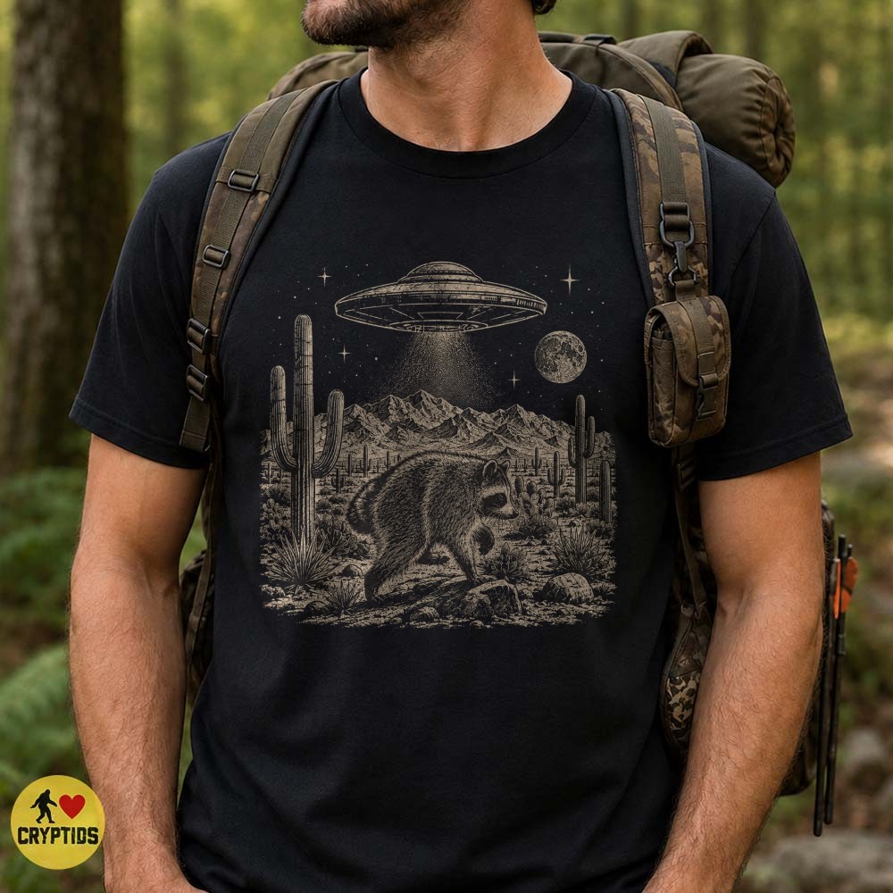 Raccoon UFO Alien Abduction Desert Vintage Sci-Fi T-Shirt 3 Raccoon UFO Alien Abduction Desert Vintage Sci-Fi Shirt