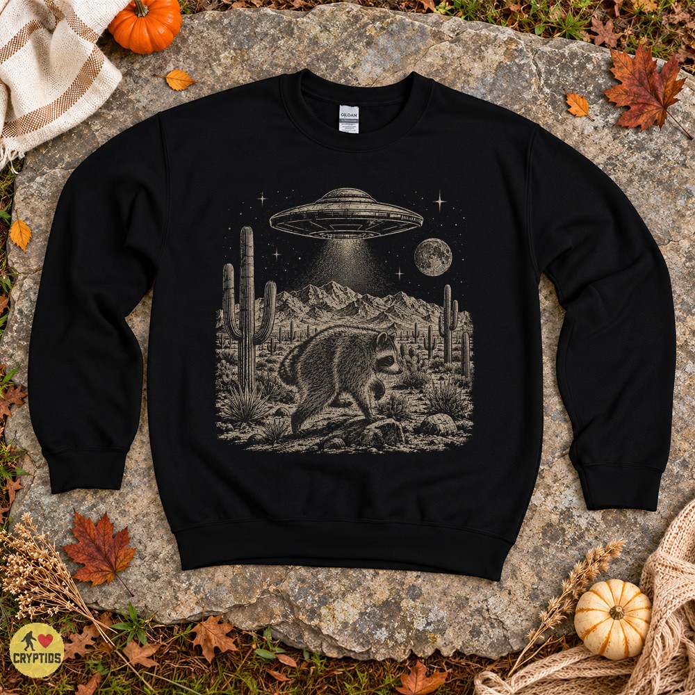 Raccoon UFO Alien Abduction Desert Vintage Sci-Fi T-Shirt 4 Raccoon UFO Alien Abduction Desert Vintage Sci-Fi Shirt