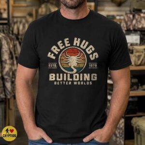 Retro Alien Facehugger Free Hugs Shirt, Building Better Worlds 1979