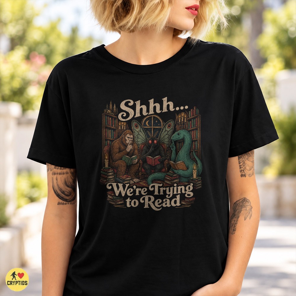 Retro Cryptid Book Club Bigfoot Mothman Nessie Funny Reading T-Shirt 2 Retro Cryptid Book Club Bigfoot Mothman Nessie Funny Reading Shirt