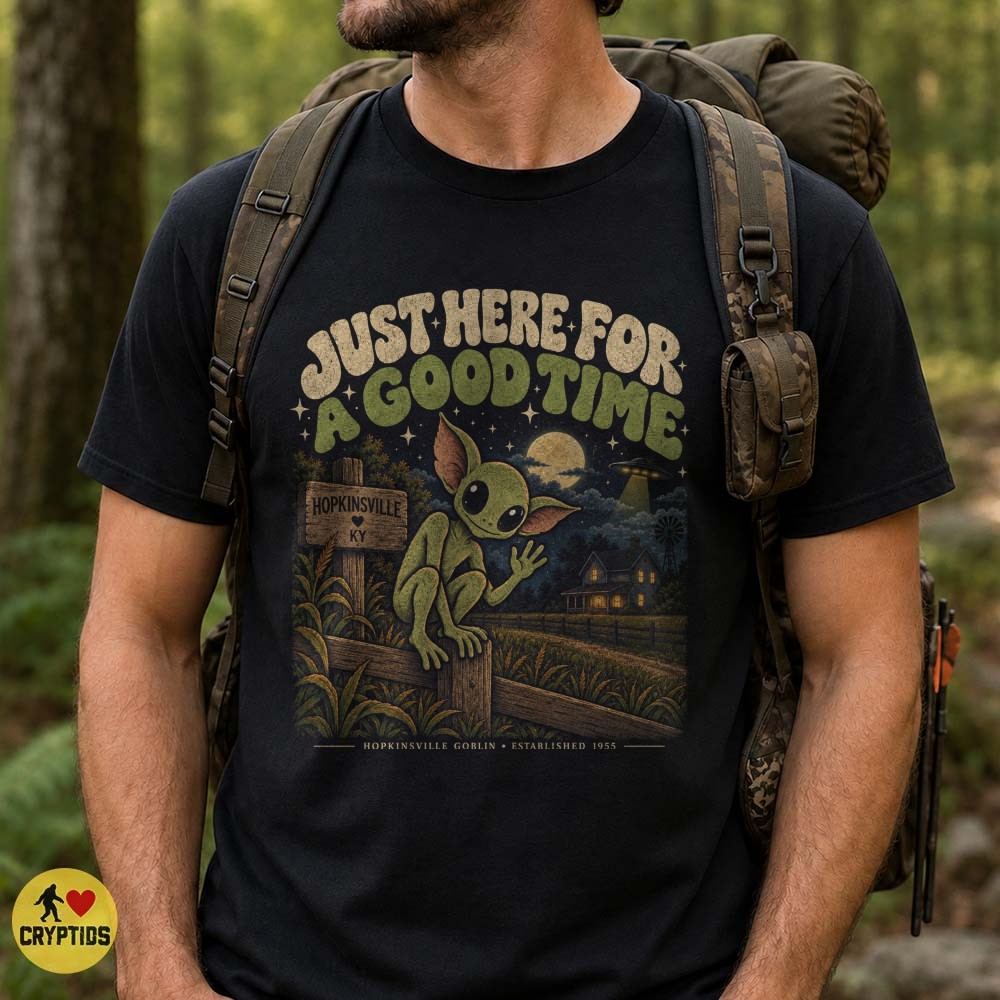 Retro Groovy Just Here for a Good Time Hopkinsville Goblin UFO T-Shirt 4 Retro Groovy Just Here for a Good Time Hopkinsville Goblin UFO Shirt